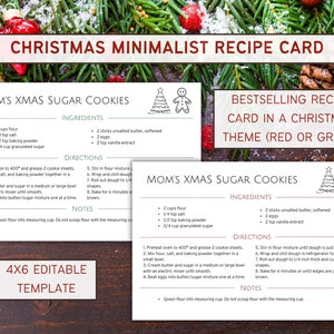 Minimalist Christmas Recipe Card, Minimalist Recipe Card, Simple Recipe Card, Modern Recipe Card, Holiday Recipe Card, 4x6 Editable Template