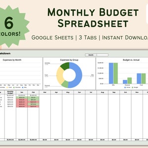 Monatliche Budget-Kalkulationstabelle für Google Sheets, monatliche Budget-Vorlage, Ausgaben-Tracker, Ausgaben-Tracker, Budget-Planer, Income-Tracker