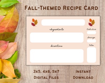 Fall Recipe Card - Autumn Recipe Card, Halloween Recipe Card, Fall Recipes, Instant Download, Digital File, Printable, 3x5, 4x6, 5x7