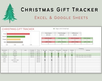 Christmas Gift Tracker for Excel & Google Sheets, Christmas Planner, Christmas Budget Spreadsheet, Holiday Gift Tracker, Holiday Budget