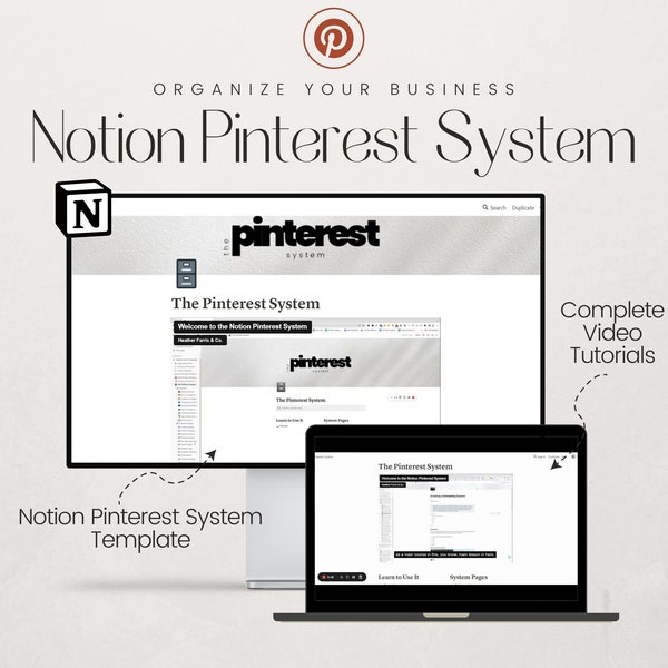 Tableau de bord Notion pour Pinterest Marketing Notion Content Hub, flux de travail Pinterest et planificateur de stratégie marketing pour les modèles Business Notion