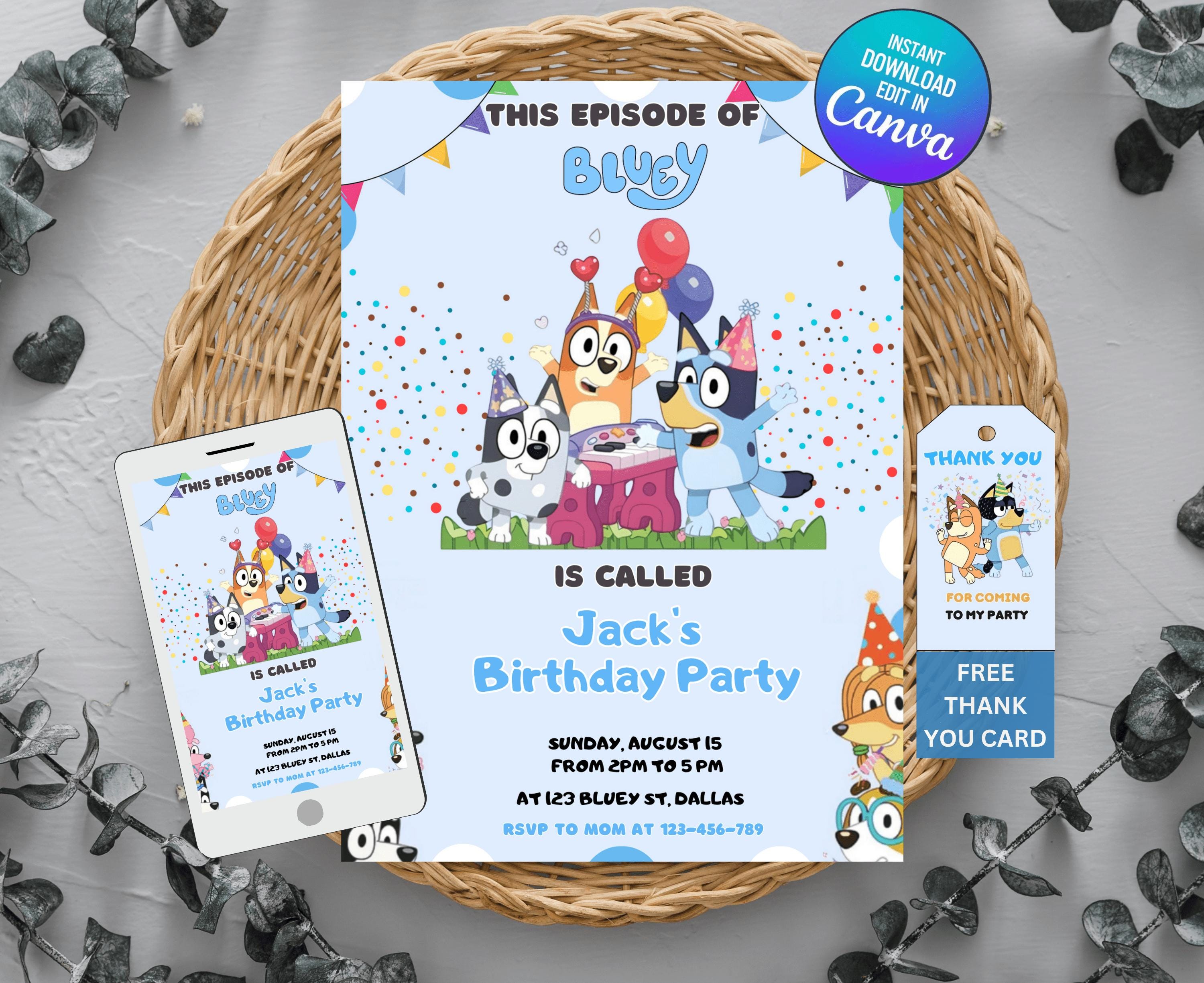 Bluey Party Template & Thank You Tag