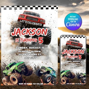Monster Truck Birthday Invitation: Editable Party Invite (Digital Download)