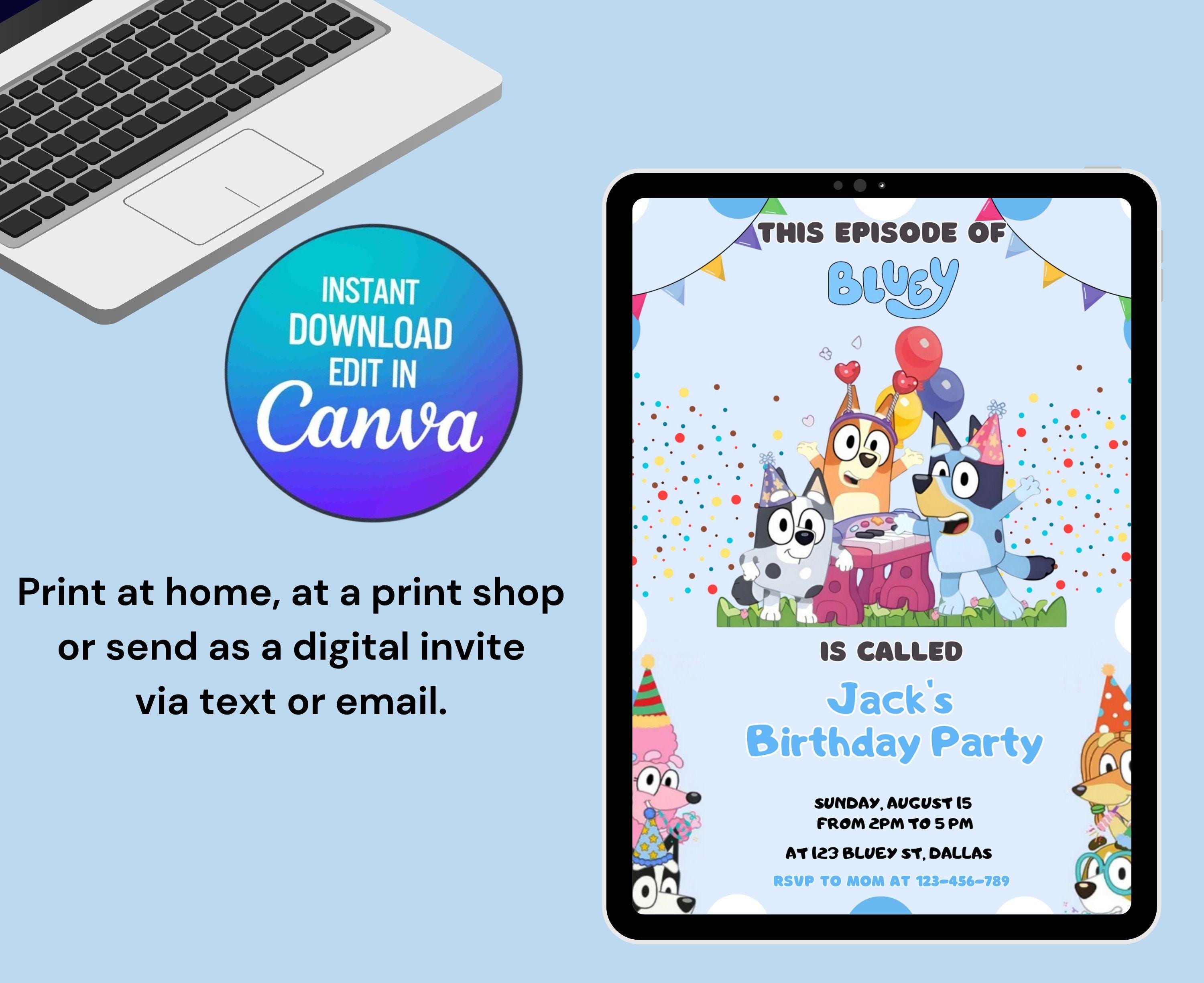 Bluey Party Template & Thank You Tag