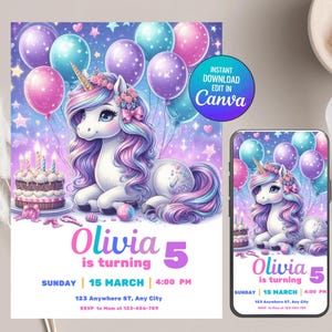 Girl Birthday Invitation | Unicorn Birthday Invitation | Pastel Unicorn Birthday Invitation  | Balloon Unicorn Birthday Invite