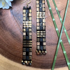 Elegant Black and Gold Art Deco long earrings