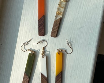 Rectangle drop earrings | wood | simple | minimalist | gold | nickel free | lightweight