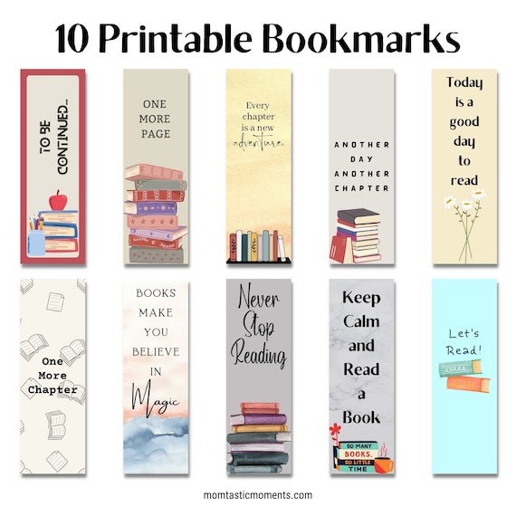 Printable Books Bookmarks for Book Lovers Gift for Mom and Etsy