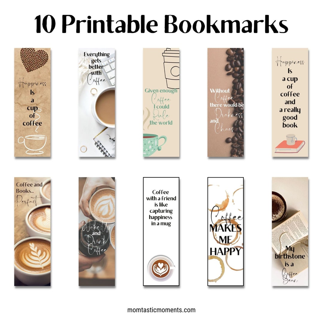 Printable Bookmarks Set, Instant Download, Coffee Lover, Book , Gift