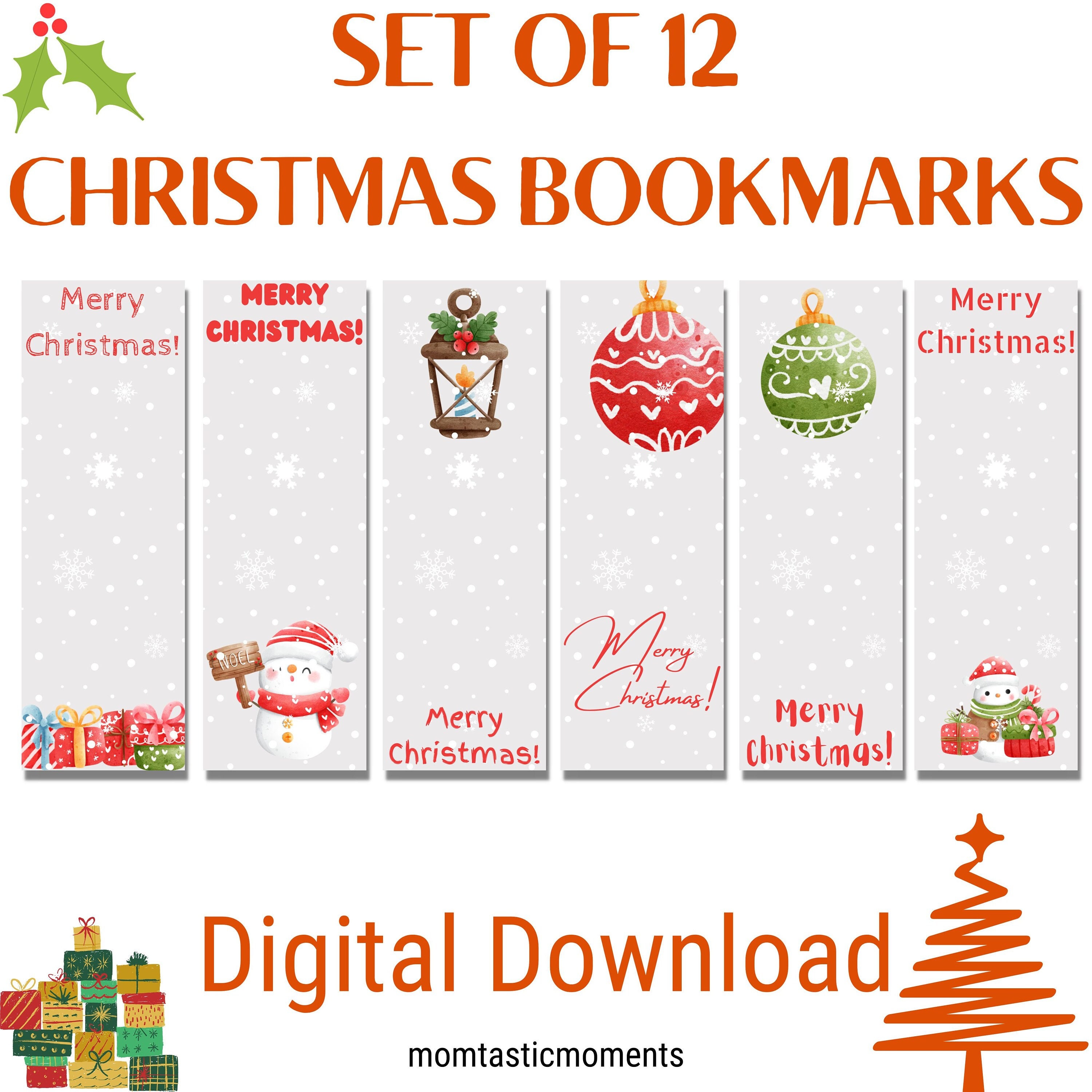 Christmas Printable Bookmarks for Book Lovers, Gift for Kids and ...