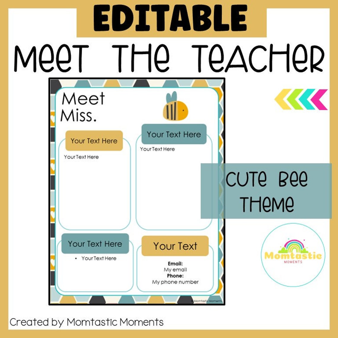 Meet the Teacher Cute Bee Theme Classroom Decor, Printable Classroom ...