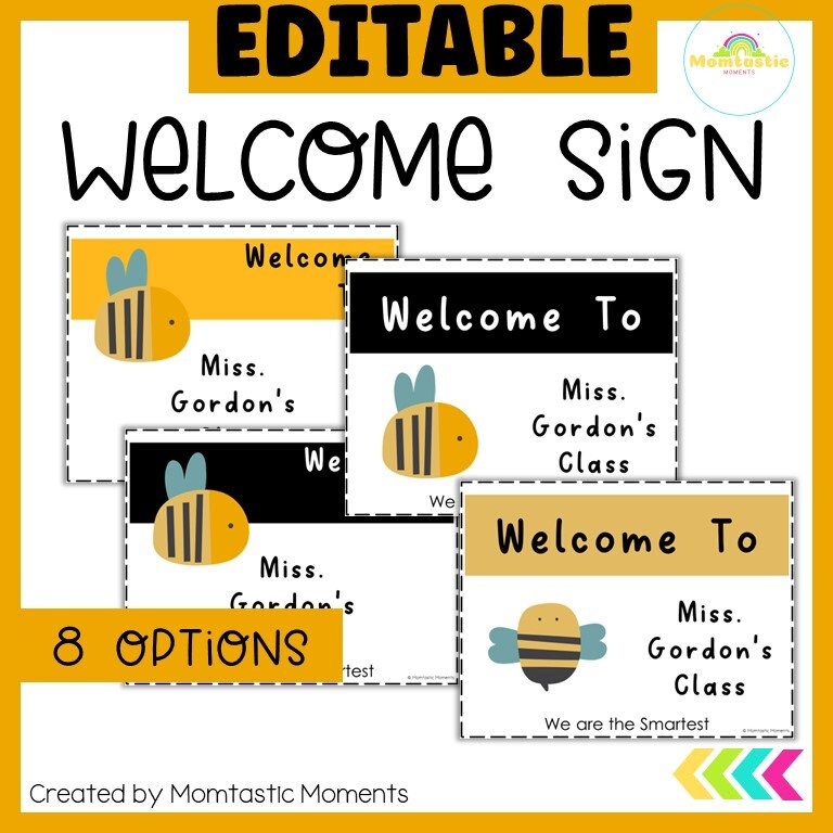 Welcome Door Sign Cute Bee Theme Classroom Decor, Printable Welcome ...