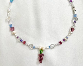 Wine Grapes Handmade Glass Beaded Necklace | Italian Summer Vino Bead