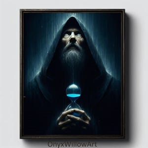 Rätselhafte Kapuzen Figur mit Sanduhr Art Print - Geheimnisvolle Gothic Fantasy
