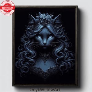 Regal Cat Queen Portrait | Gothic Fantasy Art | Mystical Enchanted Feline Painting | Dark Digital Download | Baroque Elegance Decor
