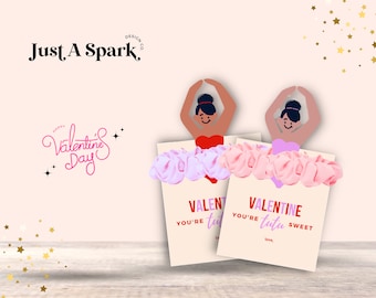 Ballerina Scrunchie Valentine Card: Hair Tie Party Favor (PDF Printable)