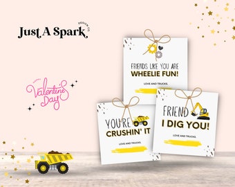 Dump Truck Valentine's Day Tags, Truck Classroom Favor Tags, Truck Valentine, I dig you Tags, Yellow Construction Truck Valentine's Day Tags