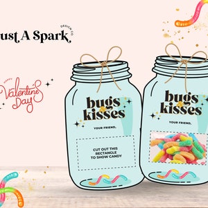 Bugs & Kisses-valentijnskaart: Gummy Worms-klascadeaus (directe download)