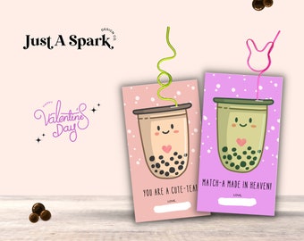 Kawaii Boba Valentine Cards: Fun Valentine's Day Tags (PDF)