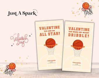 Printable Basketball Valentines Day Cards, School Valentine Exchange Gift Tags, Basketball Classroom Valentines, DIY Kids Sports Valentine