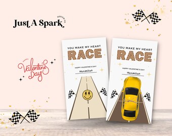 Race Car Valentine's Day Favor Tags: Smiley Face Classroom Valentines (PDF)