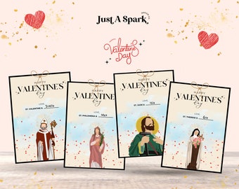 Catholic School Valentine Cards, Kids Catholic Saint Valentine Cards, Saint Tags, 27 Saint Valentine Favor Tags, Religious Valentine Cards
