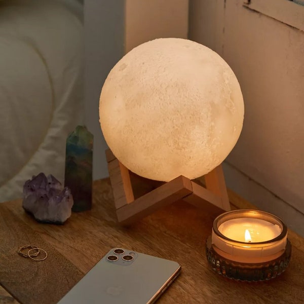 Lampe de chevet en forme de lune rechargeable, lampe lune, lampe decorative, lampe chambre enfant, lampe a poser, cadeau Noël saint valentin