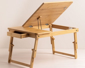 Plateau pour ordinateur portable réglable en Bamboo, table pliante