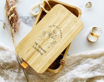 Personalisierte Bambus-Schmuckschatulle mit Spiegel, Schmuck-Organizer, Patin-Geschenk, Weihnachtsgeschenk, Mutter-Geschenk, Oma-Geschenk