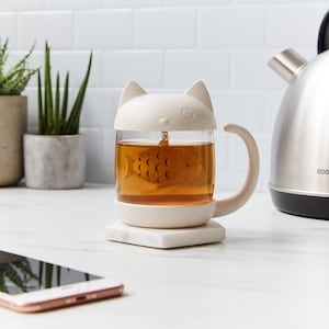Tasse à thé Chat avec infuseur intégré - Idée cadeaux mug, thé, idée cadeau chat, cadeau pour amoureux des chats, cadeau mignon, cadeau Noël
