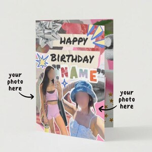 Cartão de colagem personalizado de aniversário rosa