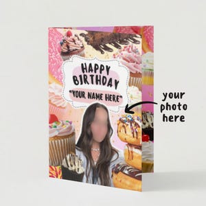 Cartão de colagem personalizado de aniversário de doces rosa