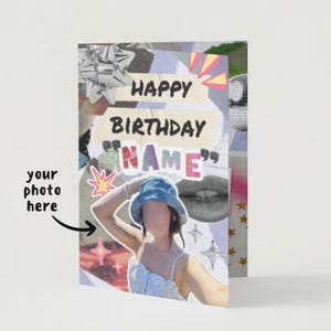 Cartão de colagem personalizado de aniversário de lavanda