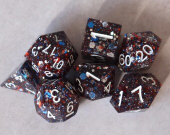 Firework Glitter Sharp Edge Dice – Handmade Resin RPG Dice Set