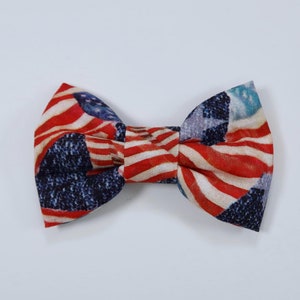 USA Flag Hair Bow – Red White Blue Denim Style Patriotic Clip for Girls & Women