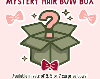 Mystery Hair Bow Box – Surprise Fabric Bows for Girls & Women | Holiday and Specialty Prints | Handmade Alligator Clip Gift Set