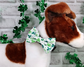 Green Shamrocks Pet Bowtie – Over the Collar Dog or Cat St. Patrick’s Day Bow, Clover Print Outfit & Lucky March Gear