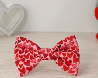Valentine’s Day Hair Bow – Red & Pink Hearts with Shiny Accents – Toddler, Girls, Women’s Hair Accessory