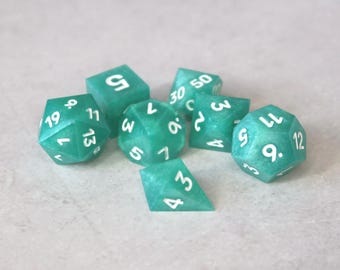 Teal Pearlescent Sharp Edge Dice – Handmade Resin RPG Dice