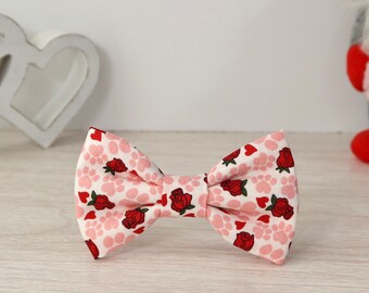 Pink Rose & Paw Print Hair Bow – Cute Floral Accessory for Women, Kids, Matching Mommy-and-Me Outfits