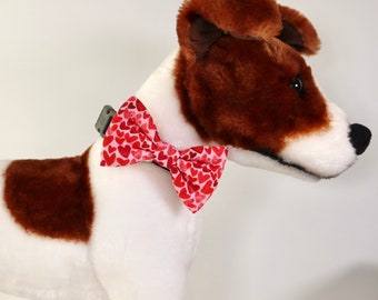 Valentine’s Day Pet Bow Tie – Red & Pink Hearts with Shiny Accents – Over the Collar Dog Cat Bowtie