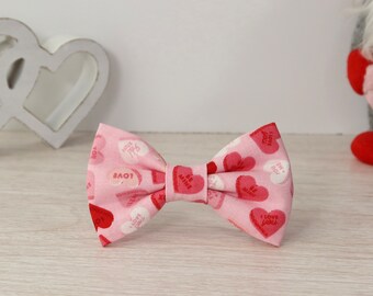 Conversation Heart Valentine Hair Bow – Pink Candy Hearts Hair Clip for Girls, Toddler & Mommy and Me – Handmade Valentine’s Day Bow