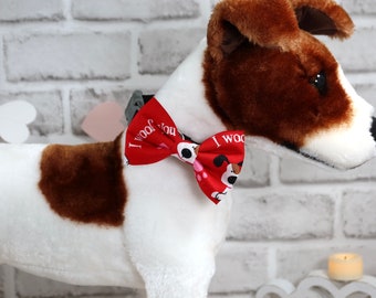 Valentine’s Day Pet Bow Tie – Red Puppy “I Woof You” Over-the-Collar Dog & Cat Bow