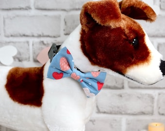 Blue & Pink Valentine Hearts Pet Bow – Over the Collar Dog or Cat Bowtie, Cute Gift for Pet Lovers