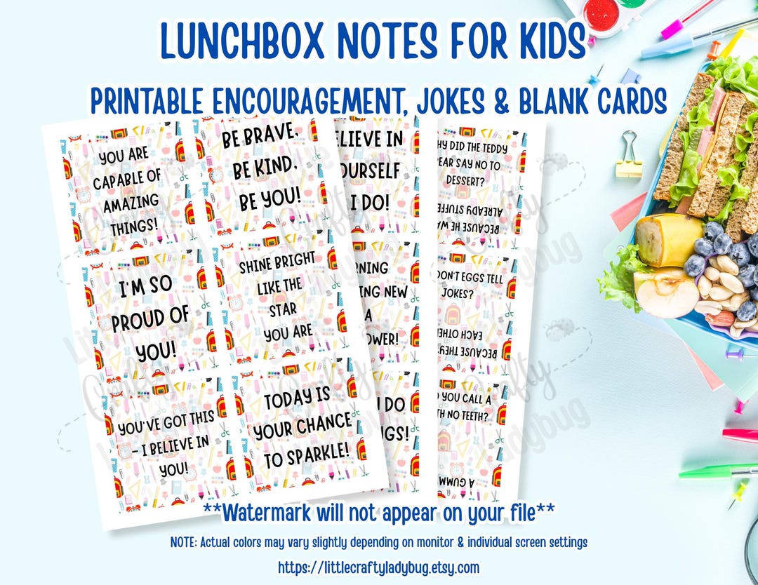 Lunchbox Notes for Kids | Printable Encouragement, Jokes & Blank Cards ...