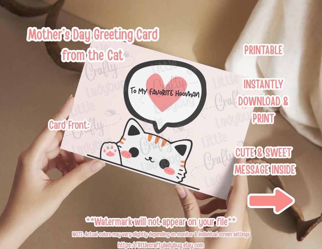 Printable Cat Mom Mother's Day Card - Funny Cute Pet Card - Pet Mom ...