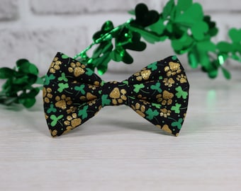 Gold Paw Shamrock Hair Bow – St. Patrick’s Day Hair Clip for Kids & Adults, Lucky Clover, Pet Lover Outfit Accessory