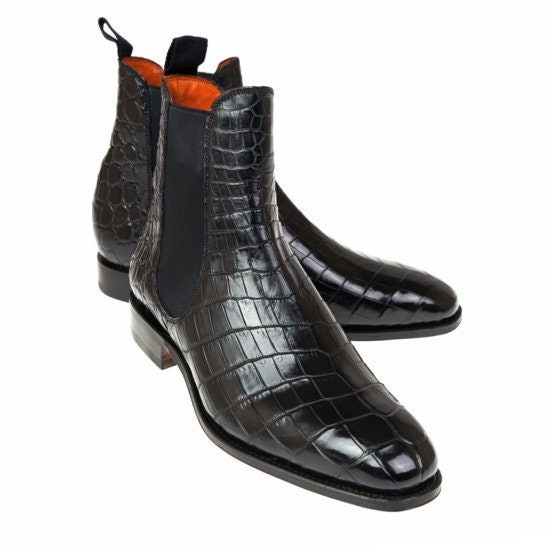 wees onder de indruk slikken Gezicht omhoog Mens Handmade Croco Texture Leather Black Chelsea Boot Men - Etsy