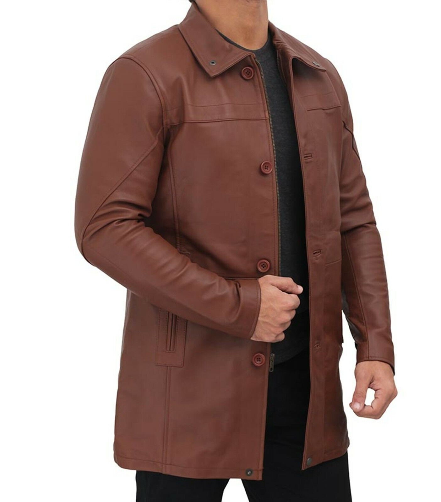 Genuine Leather Jacket, Brown Trench Coat for Men, Gift for Him, Long ...