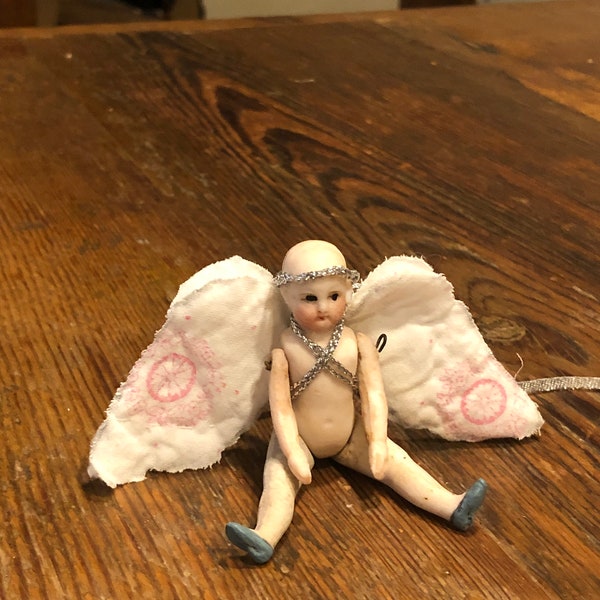 Antique 1800’s bisque art angel doll/quilt wings